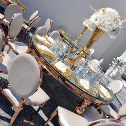 scaune washington rose gold cu tapițerie din piele ivoire