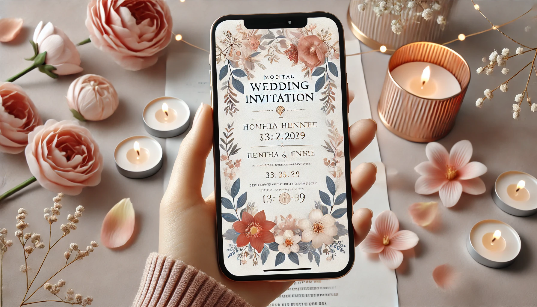 Invitație digitală de nuntă cu design floral modern